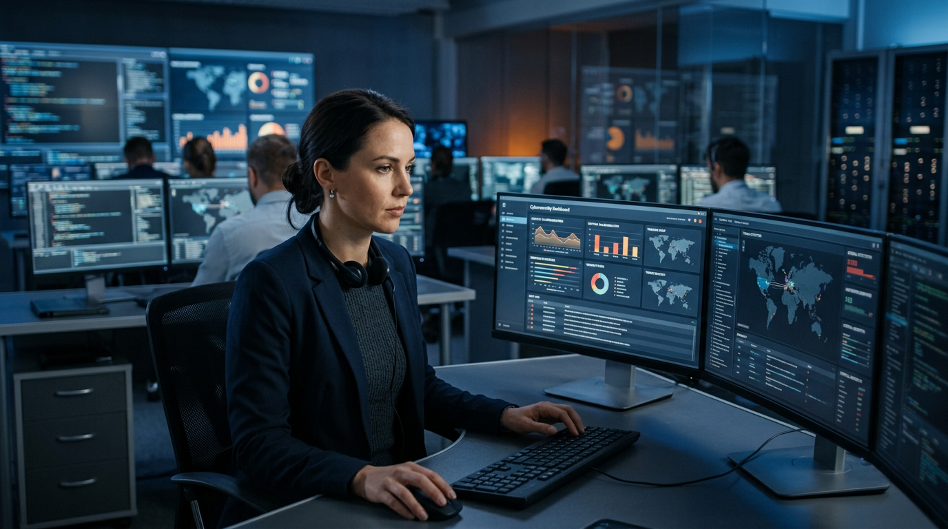 Security-Analyst überwacht ein Dashboard